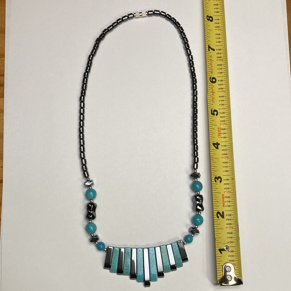 Turquoise and Gun Metal Necklace - Picture 4 of 4